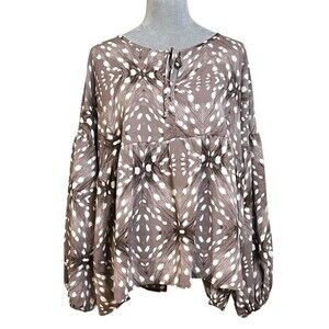 Women’s Bibi Boho Peasant Brown Blouse M Hippie Workwear Gypsy